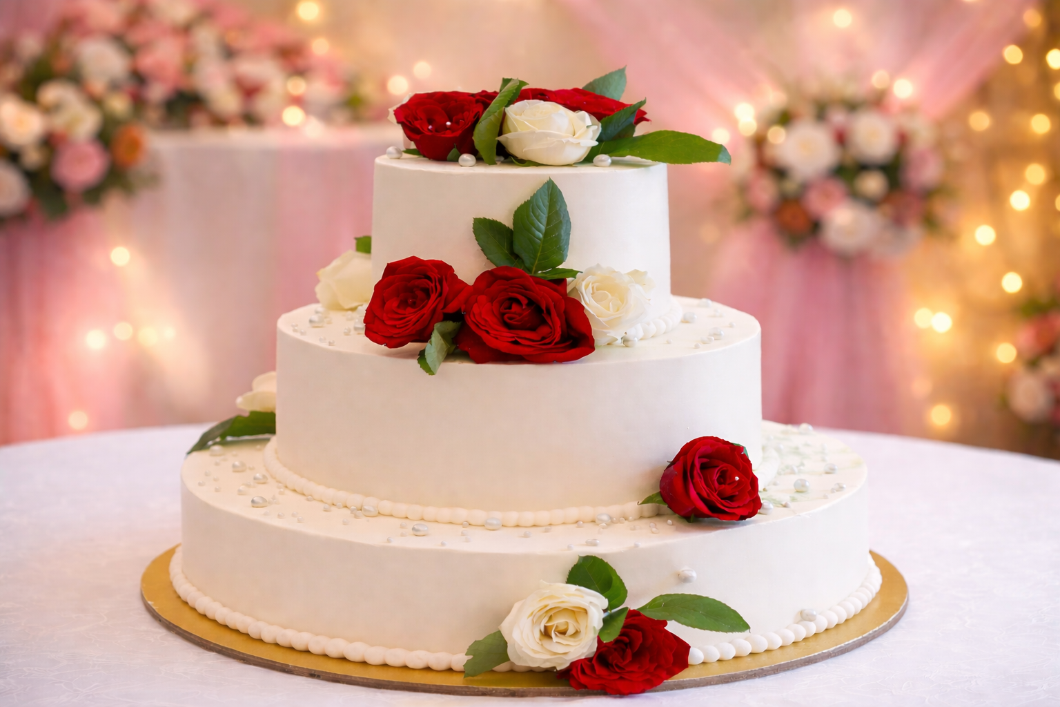 Red and White Rose Wedding Cake