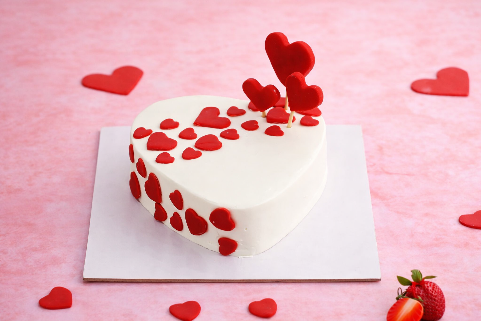 Romantic Heart Shaped White Cream Cake – Valentine & Anniversary Special